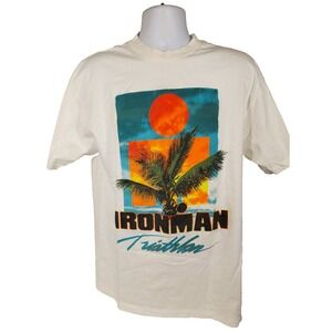 Vintage 90s IRONMAN Triathlon  World Championship T-Shirt White Size L/XL Hawaii